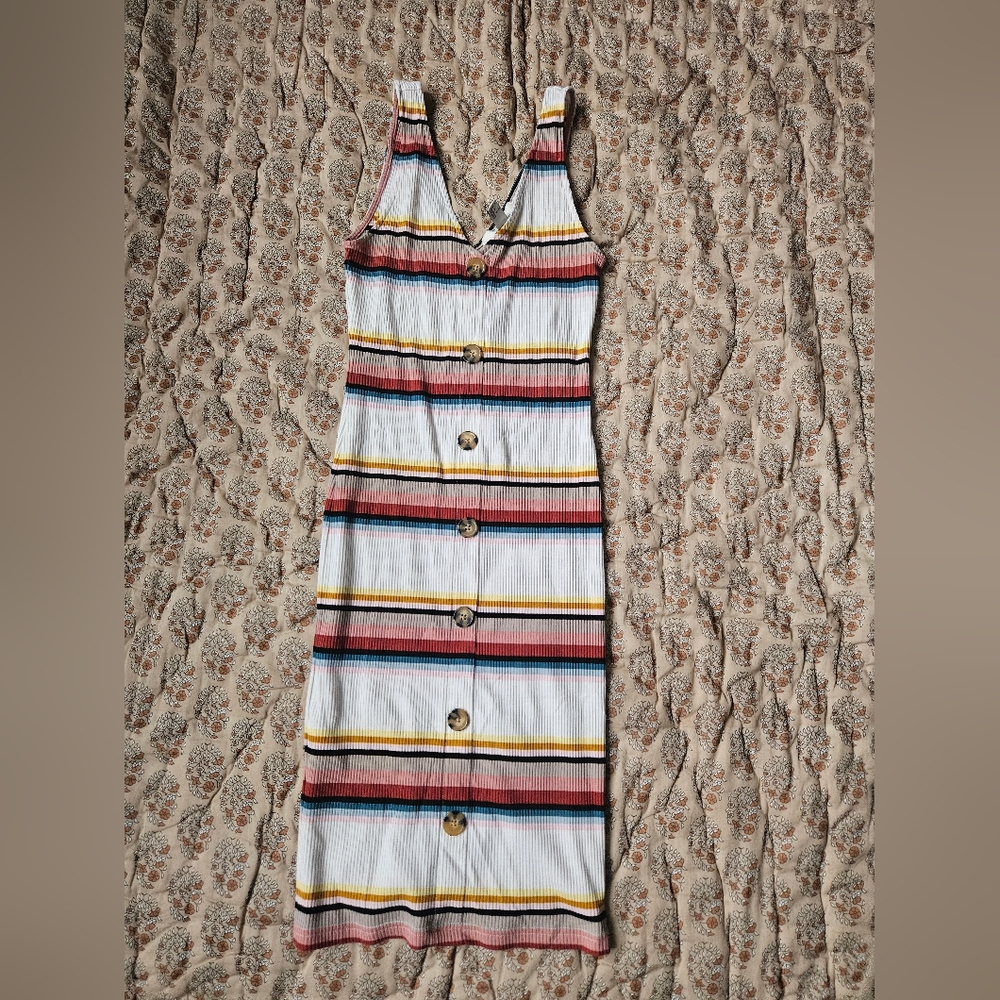 Striped Sleeveless Button-Down Dress